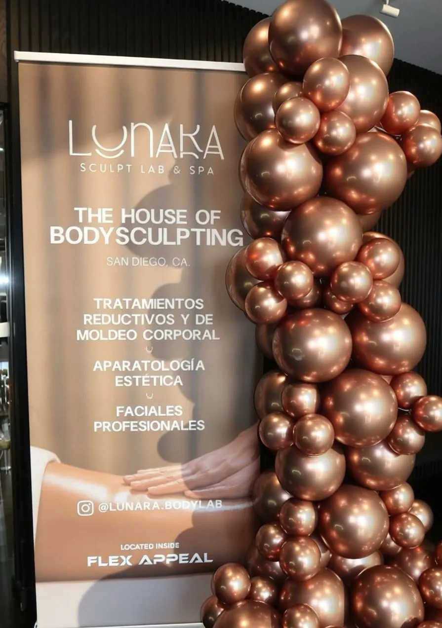 Rose gold balloon column for a spa grand opening